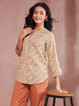 Fabindia - Beige Cotton Printed Shirt