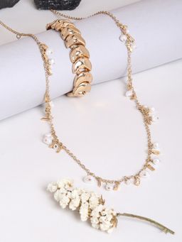 Lilly & Sparkle - Gold-Plated White Pearl Beaded Necklace & Bracelet Jewellery (Set of 2)
