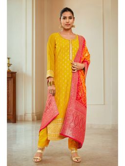 Soch - Mustard Chanderi Embroidered Suit With Sequins (Set of 3)