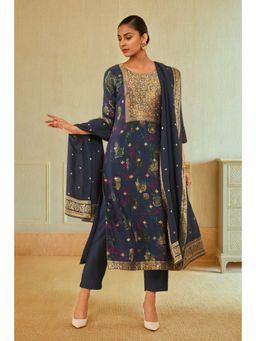 Soch - Women Navy Blue Brocade Embroidered Kurta with Pant & Dupatta (Set of 3)