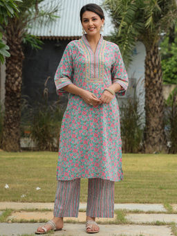 ARAMYA - Multicolor Soft Cotton Floral Straight Kurta for Women