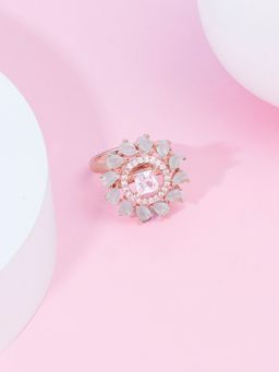 Zaveri Pearls - Green Cubic Zirconia Party Bling Statement Brass Ring-ZPFK15433