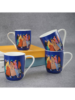 HomeTown - Milan Ceramic Newyorker Coffee Mug 320 Ml Set Of 4 In Multi Colour