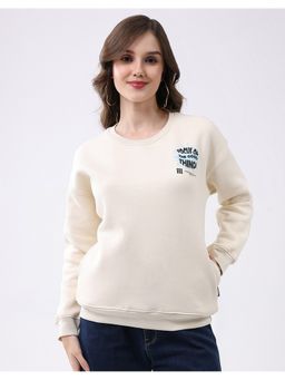 Rock.it - Women Cream Regular Fit Round Neck Full Sleeve Printed Sweatshirt