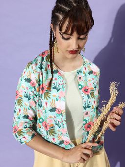 StyleStone - Women's Multi-Colour Floral Polyester Open Front Shrug