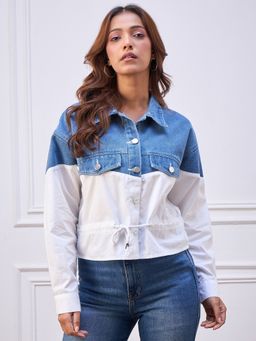 StyleStone - Women's Denim Colour Blocked Jacket