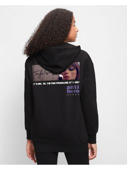 Bewakoof - Women's Black Anti Hero Graphic Printed Oversized Hoodie