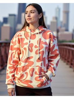 Bewakoof - Women's Beige & Orange All Over Printed Oversized Hoodies