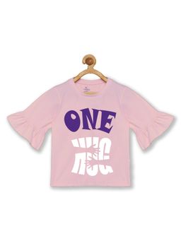 KiddoPanti - Girls One Hug Print Frill Half Sleeve Tee