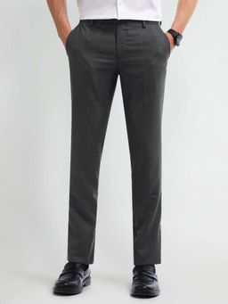 Arrow - Mens Grey Mid Waist Solid Formal Trouser