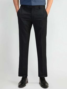Arrow - Mens Black Mid Waist Solid Formal Trouser