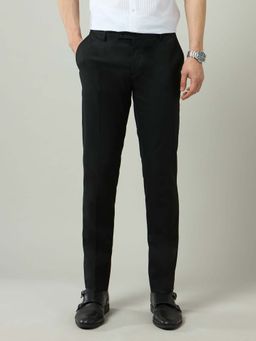 Arrow - Mens Black Mid Waist Self Design Formal Trouser