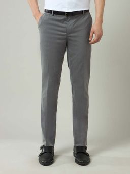 Arrow - Mens Grey Mid Waist Textured Formal Trouser