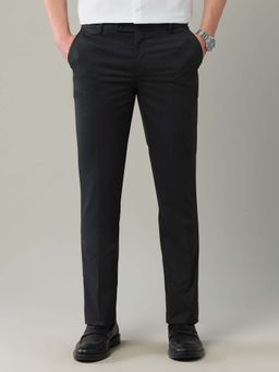 Arrow - Mens Grey Mid Waist Textured Formal Trouser