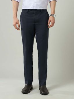 Arrow - Mens Blue Mid Waist Textured Formal Trouser