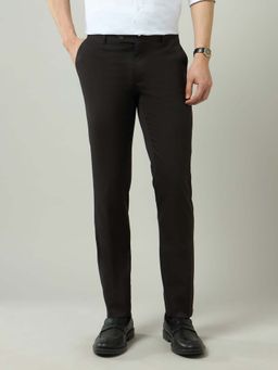 Arrow - Mens Brown Mid Waist Self Design Formal Trouser