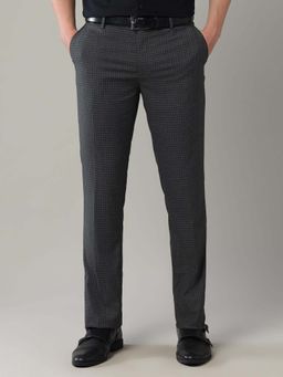 Arrow - Mens Grey Mid Waist Checks Formal Trouser