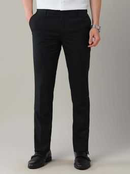 Arrow - Mens Black Mid Waist Checks Formal Trouser