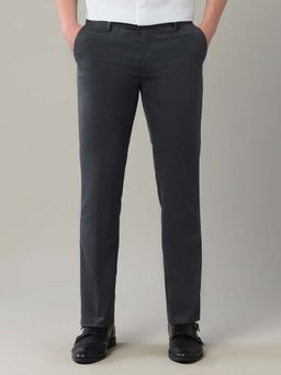 Arrow - Mens Grey Mid Waist Self Design Formal Trouser