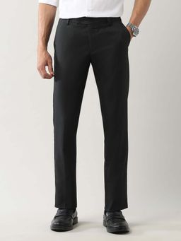 Arrow - Mens Grey Mid Waist Textured Formal Trouser