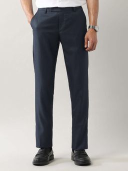 Arrow - Mens Blue Mid Waist Textured Formal Trouser