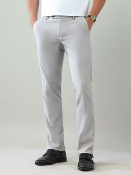 Arrow - Mens Grey Mid Waist Textured Formal Trouser