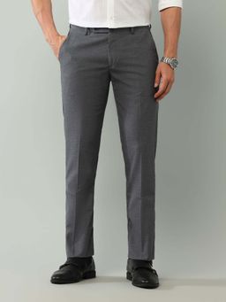 Arrow - Mens Grey Mid Waist Solid Formal Trouser