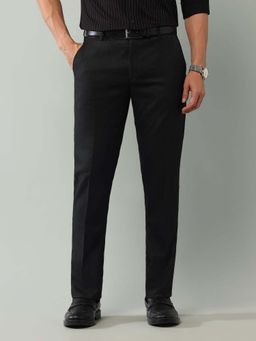 Arrow - Mens Black Mid Waist Textured Formal Trouser