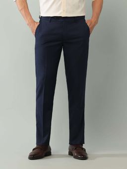 Arrow - Mens Blue Mid Waist Textured Formal Trouser