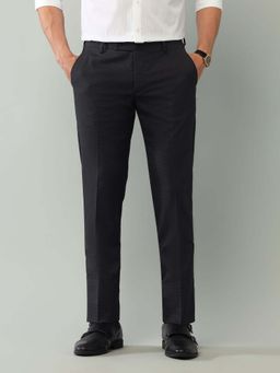 Arrow - Mens Grey Mid Waist Textured Formal Trouser