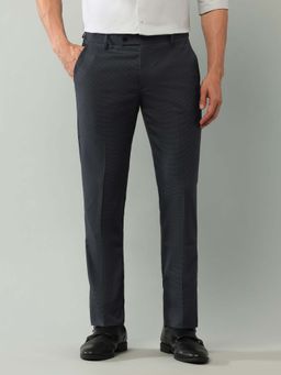 Arrow - Mens Grey Mid Waist Textured Formal Trouser