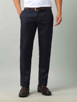 Arrow - Mens Navy Blue Mid Waist Checks Formal Trouser