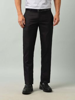 Arrow - Mens Black Mid Waist Checks Formal Trouser