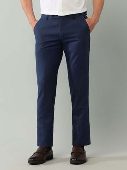 Arrow - Mens Navy Blue Mid Waist Solid Formal Trouser