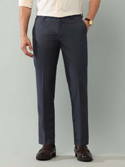 Arrow - Mens Grey Mid Waist Solid Formal Trouser