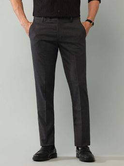 Arrow - Mens Grey Mid Waist Solid Formal Trouser