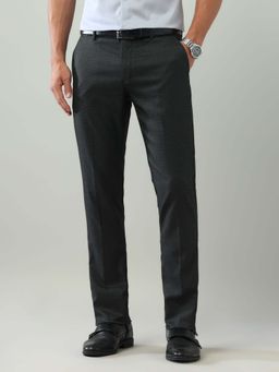 Arrow - Mens Grey Mid Waist Solid Formal Trouser