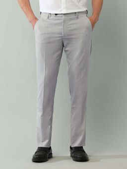 Arrow - Mens Grey Mid Waist Solid Formal Trouser