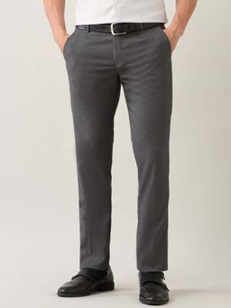 Arrow - Mens Grey Mid Waist Self Design Formal Trouser