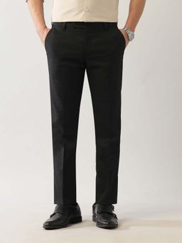 Arrow - Mens Black Mid Waist Checks Formal Trouser