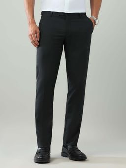 Arrow - Mens Grey Mid Waist Self Design Formal Trouser