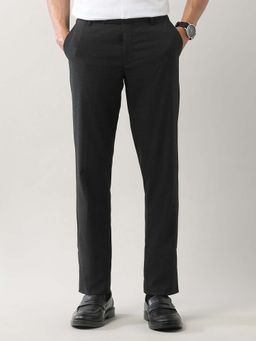 Arrow - Mens Black Mid Waist Checks Formal Trouser