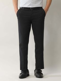Arrow - Mens Black Mid Waist Textured Formal Trouser