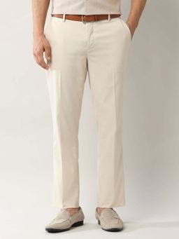 Arrow - Mens Beige Mid Waist Textured Formal Trouser