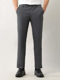Arrow - Mens Grey Mid Waist Solid Formal Trouser
