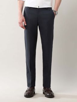 Arrow - Mens Blue Mid Waist Textured Formal Trouser