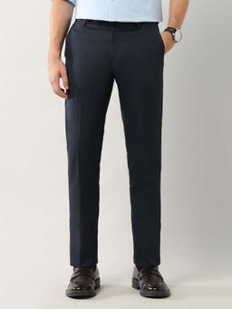 Arrow - Mens Blue Mid Waist Textured Formal Trouser