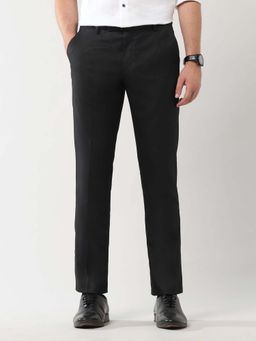 Arrow - Mens Black Mid Waist Textured Formal Trouser