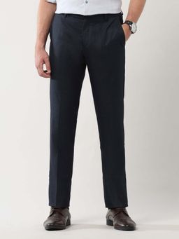 Arrow - Mens Blue Mid Waist Textured Formal Trouser