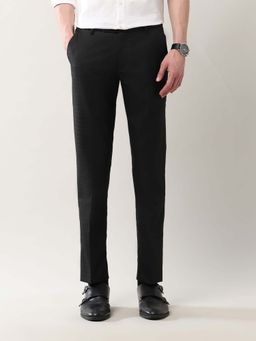 Arrow - Mens Black Mid Waist Checks Formal Trouser